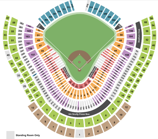 Dodger Stadium Seat Map Baseball