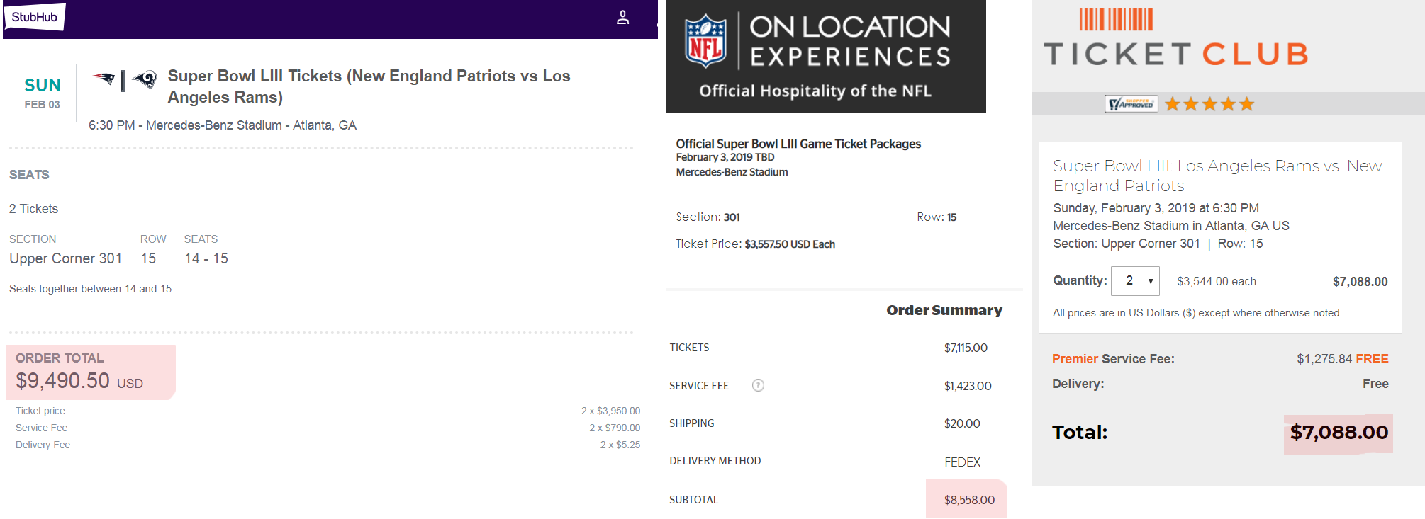 comparing super bowl ticket prices ticket club