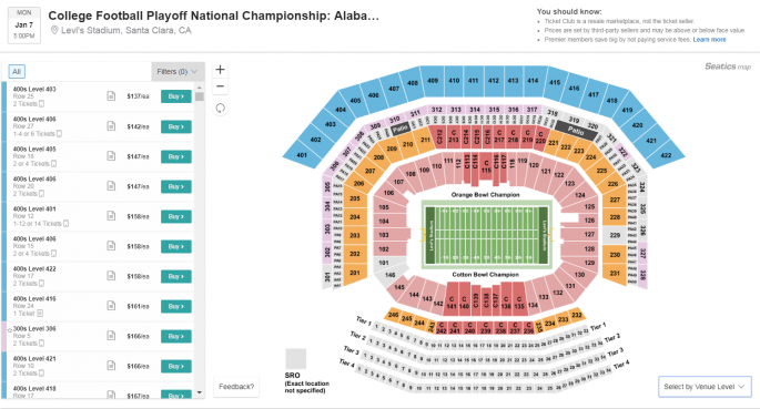 cfp ticket prices at ticket club
